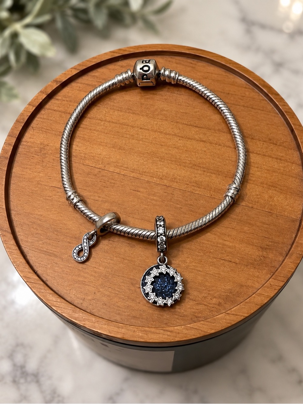 Pandora Sterling Silver Bracelet w/ Infinity & Dream It Wish It Do It Charm